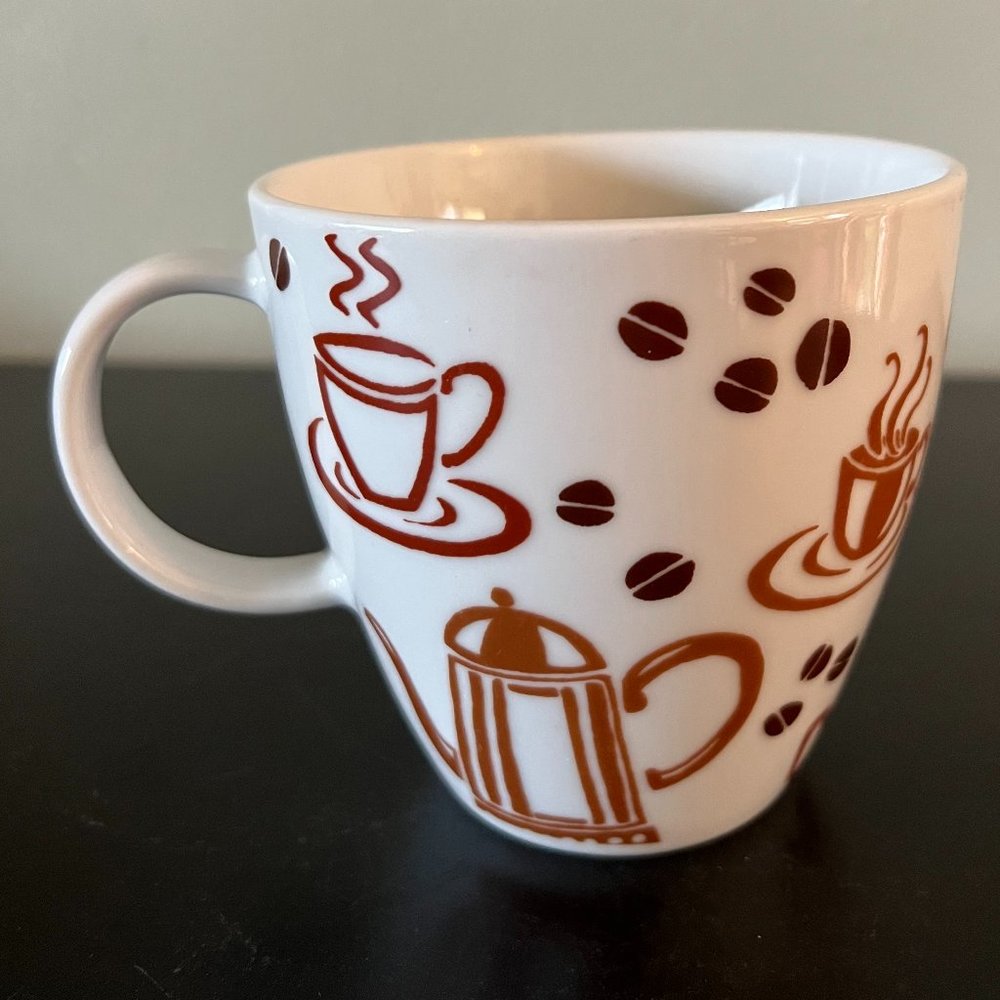 BED BATH & BEYOND Retro Coffee Graphics Ceramic Mugs ~ French Press